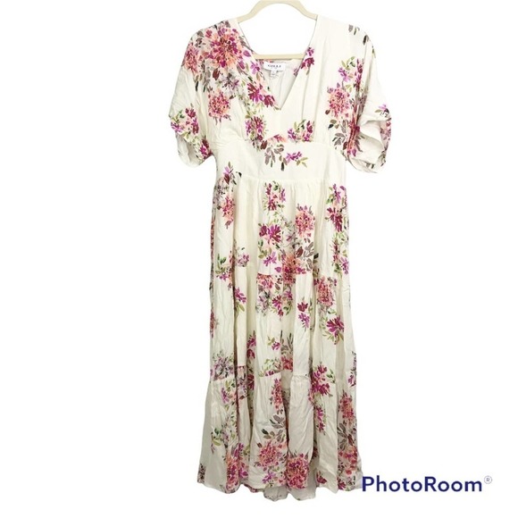 Gilli floral print v neck tiered midi dress size L nwt - Picture 1 of 7